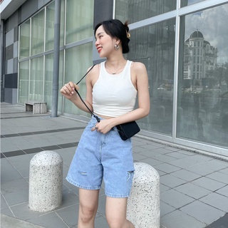 Quần short jeans nữ ống rộng lưng cao