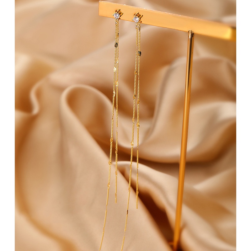 Bông Tai Mạ Bạc 925 Dáng Dài Đính Kim Sa Tua Rua Thời Trang Hàn Quốc