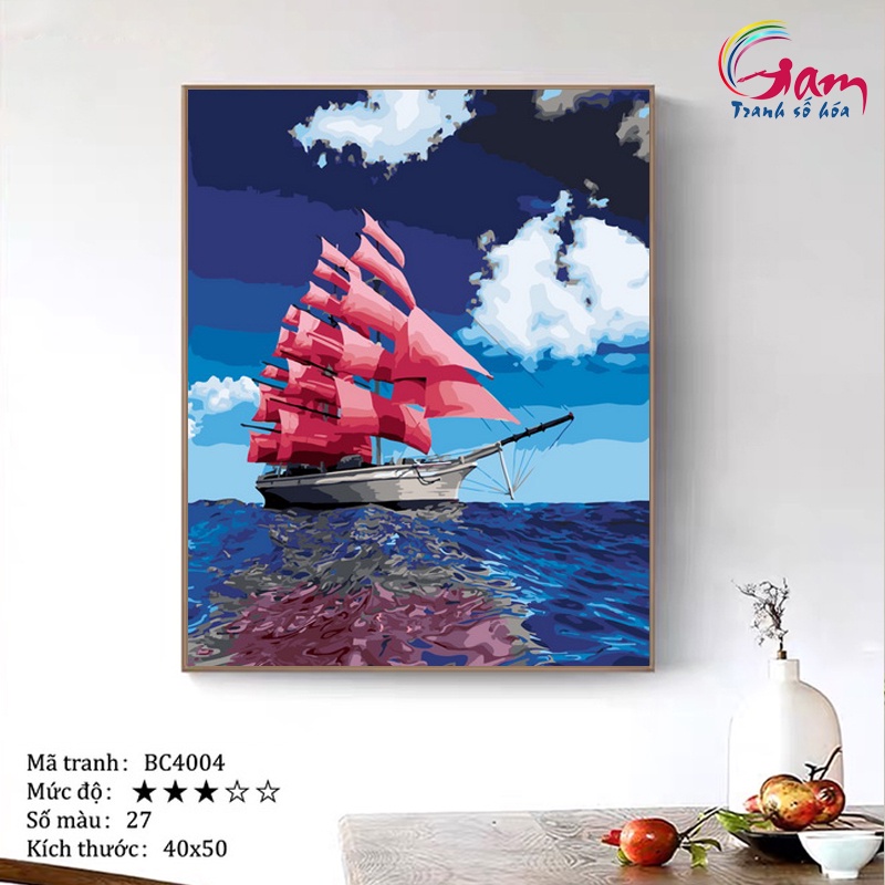 Tranh số hoá tự tô màu Gam thuận buồm xuôi gió căng khung 40x50cm BC4004