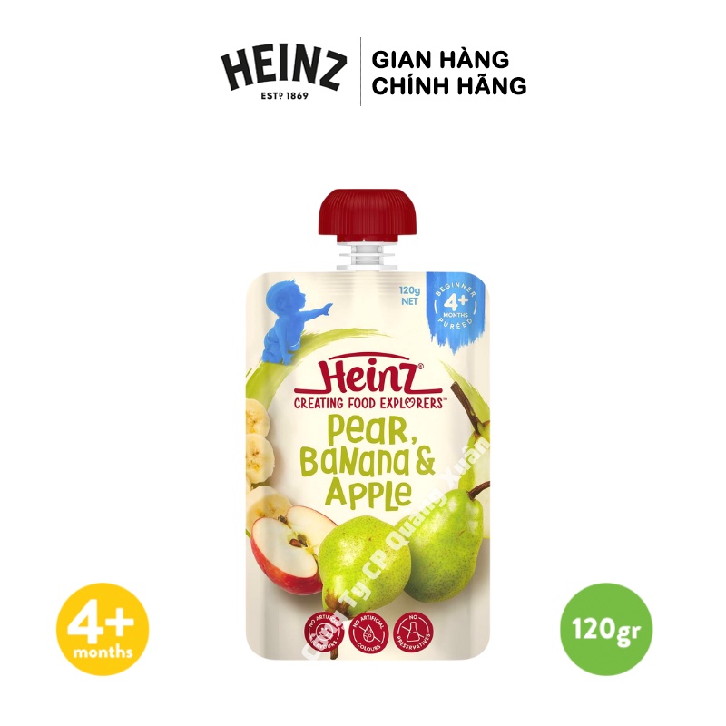 Túi Dinh Dưỡng Lê, Chuối Và Táo Nghiền HEINZ 120g (Date: 18/05/2022)