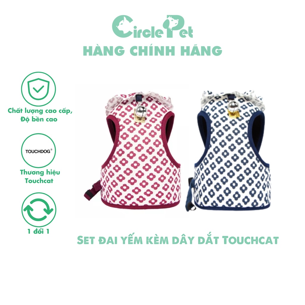 Set Đai Yếm Kèm Dây Dắt Touchcat Dành Cho Mèo Nhiều Màu Thời Trang Chắc Chắn Size S/M - Circle Pet