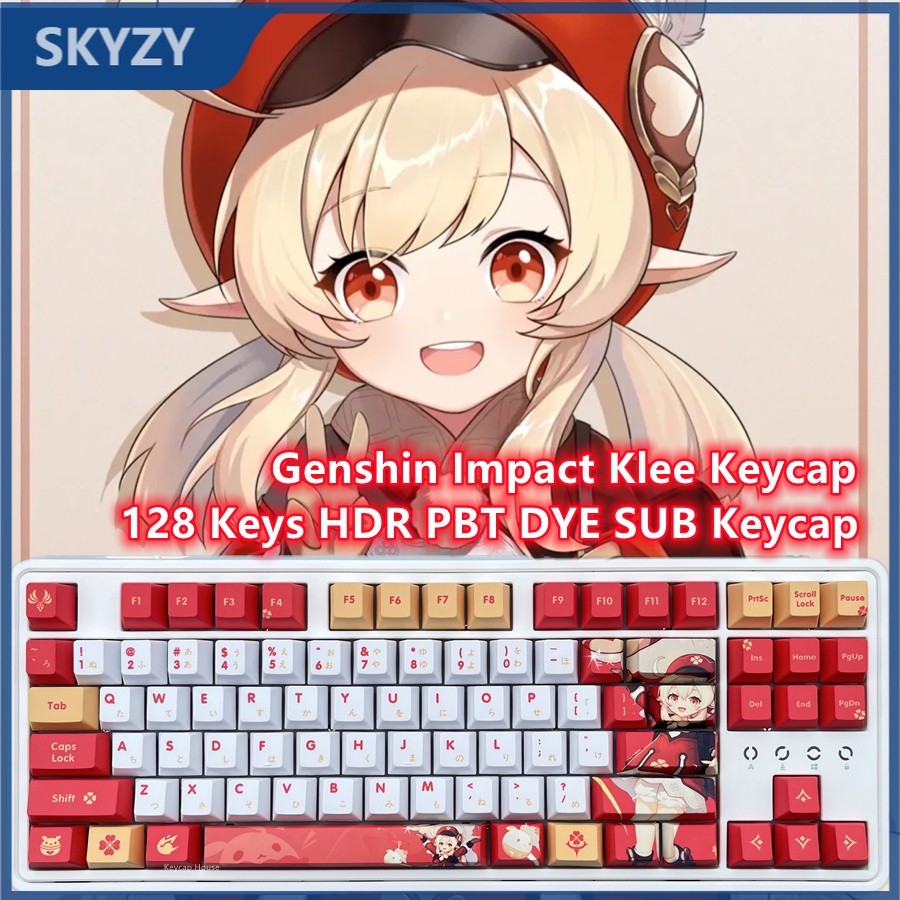 128 phím Genshin Impact Klee Keycap Cherry Profile Anime PBT Dye Sub Bàn phím cơ học Keycap