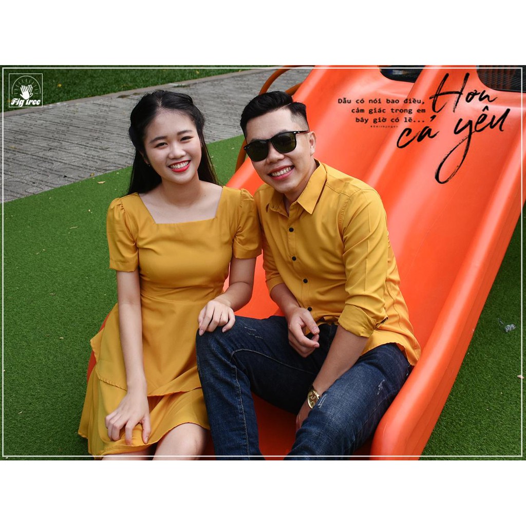 Set Áo Sơ Mi Váy Đôi FIGTREE Màu Vàng Tươi Sáng
