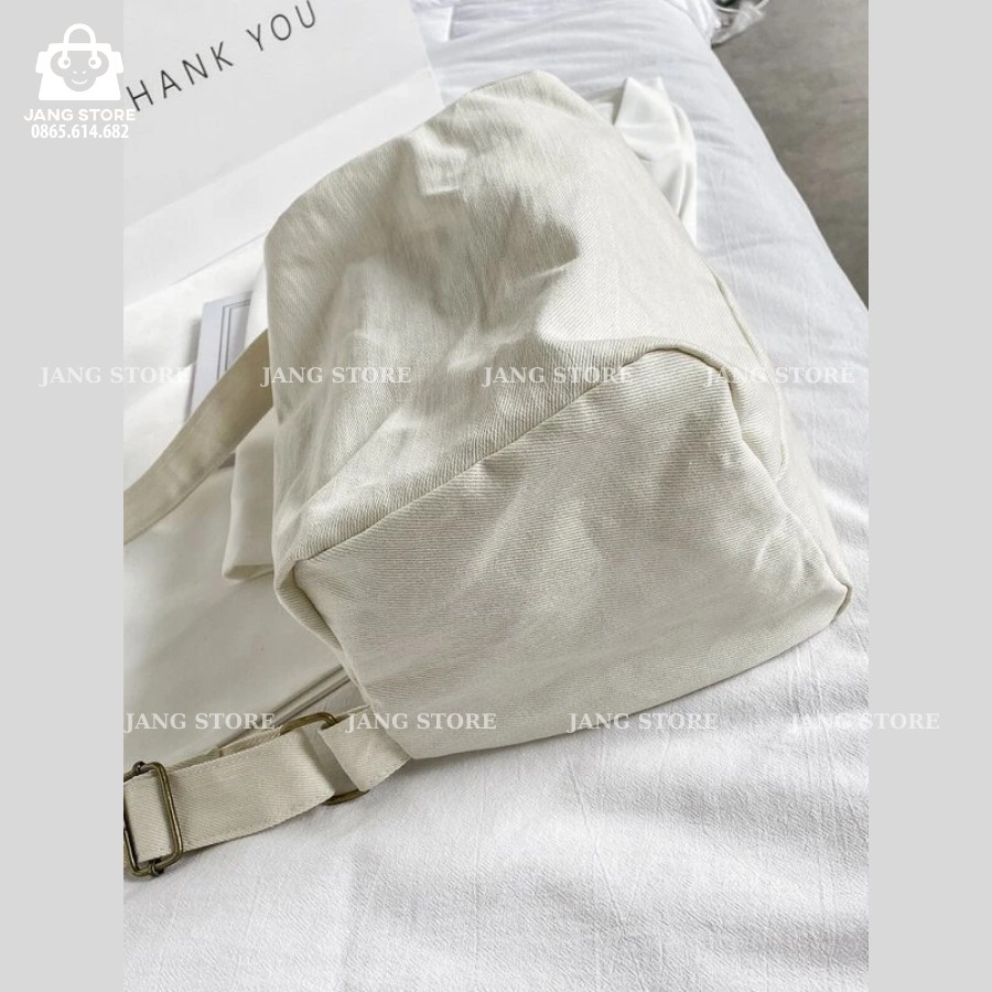 TÚI TOTE ĐEO CHÉO TRỐNG SIU TO CÓ KHÓA KÉO & TÚI CON VẢI CANVAS PHONG CÁCH ULZZANG ĐỂ ĐƯỢC SÁCH ĐỒ DÙNG THOẢI MÁI