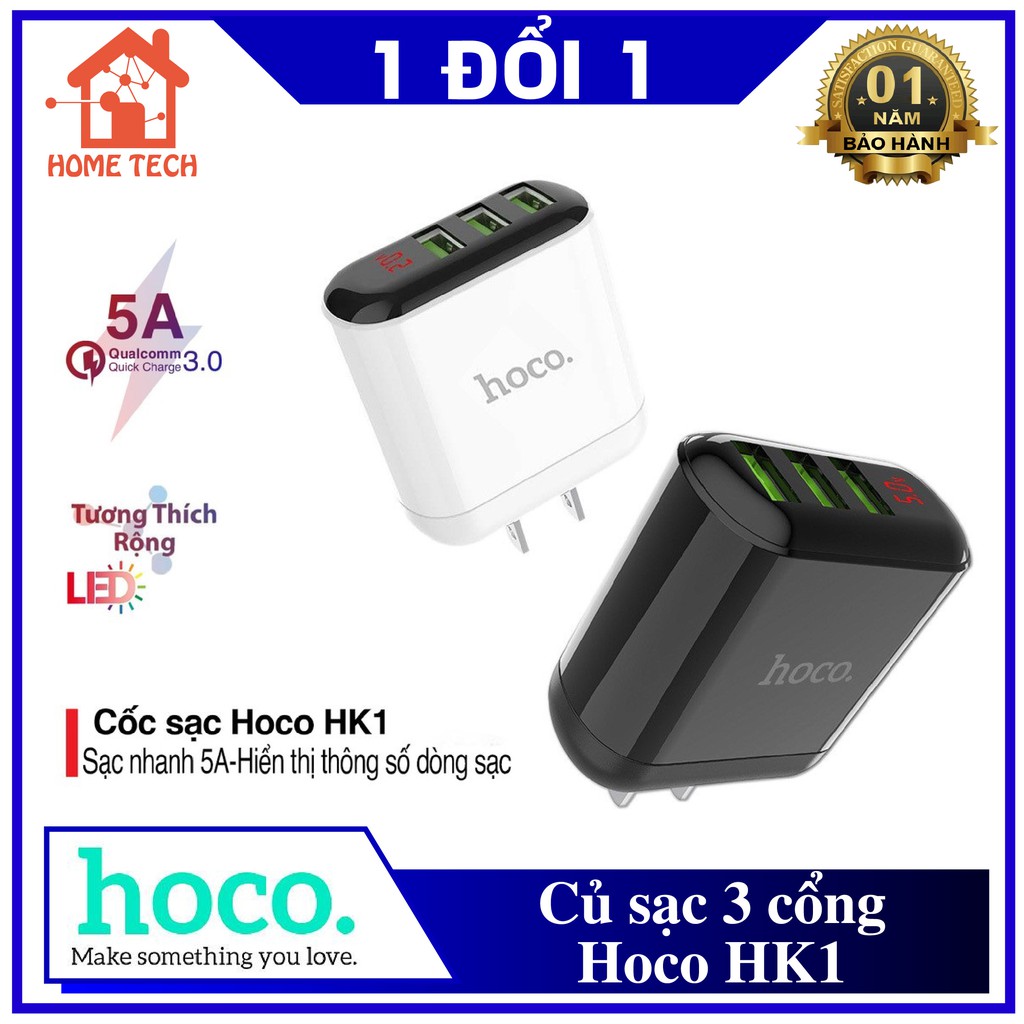 (Giá rẻ) Củ Sạc Nhanh Hoco HK1 5V 5A - 3 Cổng USB, Có Hiển Thị Điện Áp Thực