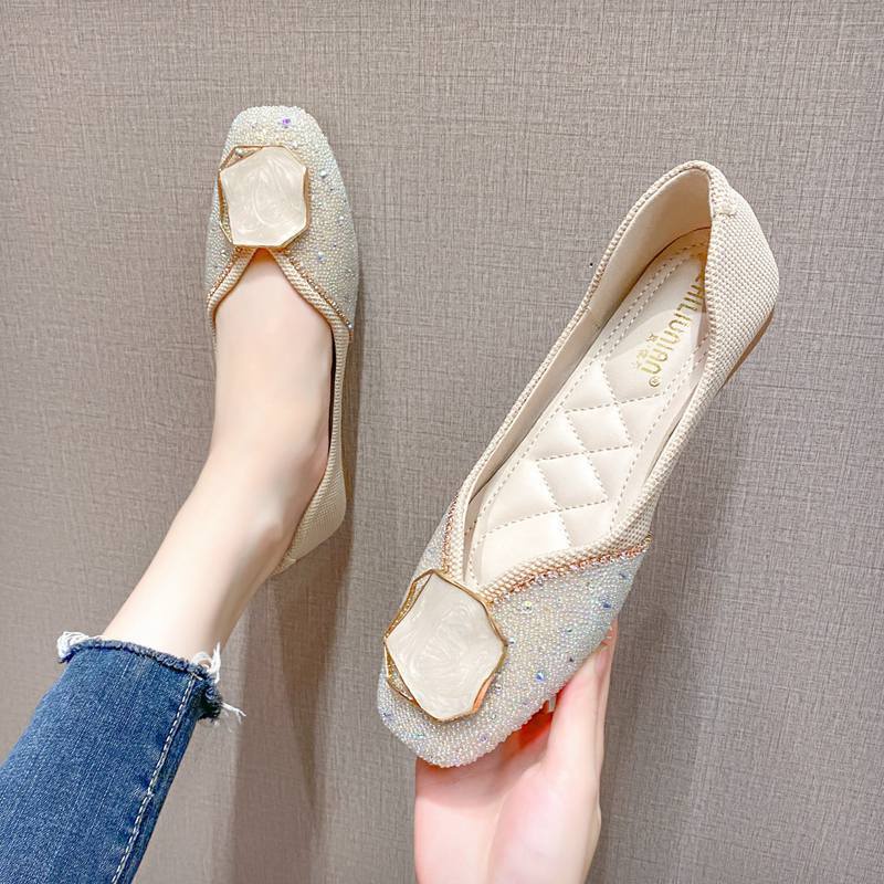 Giày Búp Bê Da Mềm Mũi Vuông Đính Đá Thời Trang Mùa Thu Dễ Phối Đồ Cho Nữ 2022