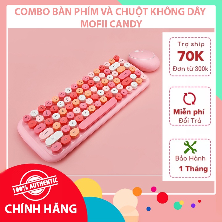 Combo bàn phím và chuột Candy ko dây giả cơ 84 phím, dùng cho laptop tivi tablet điện thoại có kèm đầu chuyển