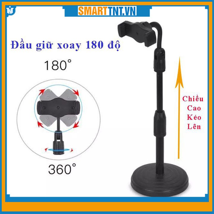 Giá đỡ điện thoại để bàn livestream xem video ổn định xoay 360 độ, hàng đẹp Smarttnt.vn