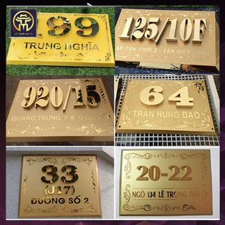 Biển Số Nhà Biệt Thự Cao Cấp, Số Nổi Inox Nền Vàng Nhũ, Vát Cạnh - Mythuathanoi.info