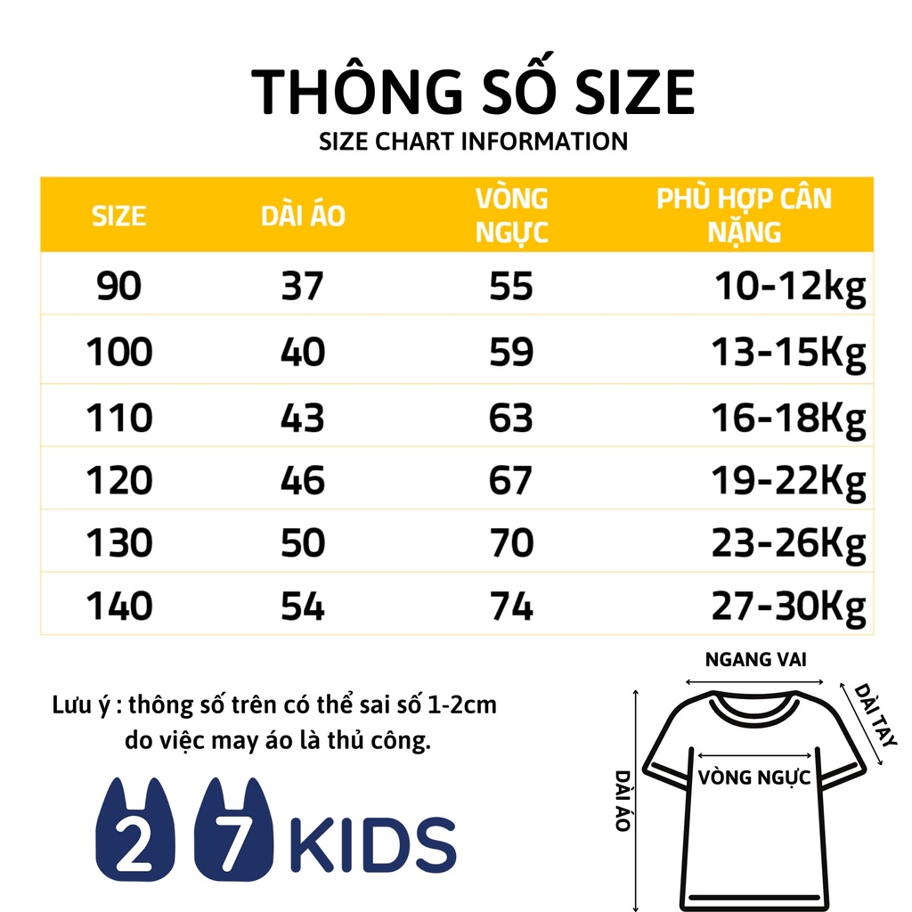 Áo thun bé trai ngắn tay 27Kids áo cộc nam 100% Cotton cho trẻ từ 2-10 tuổi BSTS8