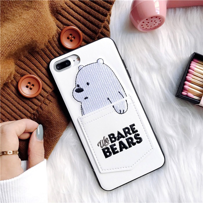 Ốp điện thoại phối da in hình gấu dễ thương có ngăn đựng thẻ cho iPhone 12 11 Pro Max Mini 6 6S Plus 7 7 Plus 8 8 Plus X XS Max XR | BigBuy360 - bigbuy360.vn