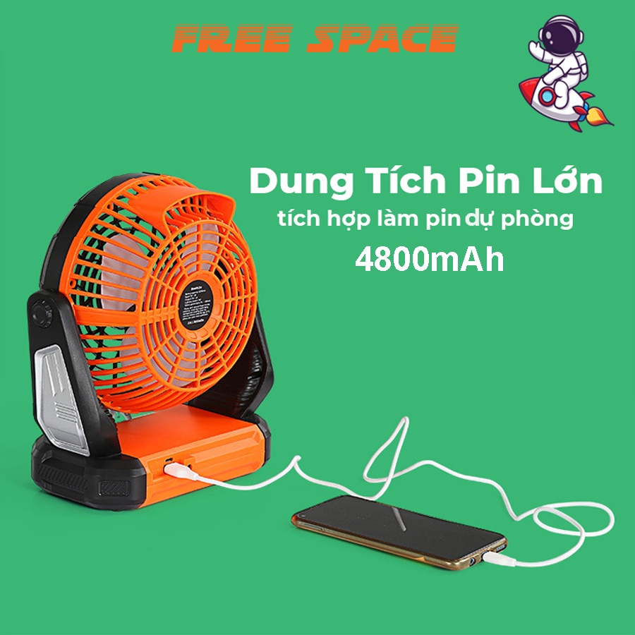 Quạt Tích Điện Có Điều Khiển Dung Lượng PIN 4800mAh Tích Hợp Sạc Dự Phòng