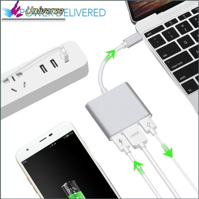 USB Type C Hub HDMI 4K Adapter USB-C to Converter with Charging USB for and Port 3.0 3.1 Retina