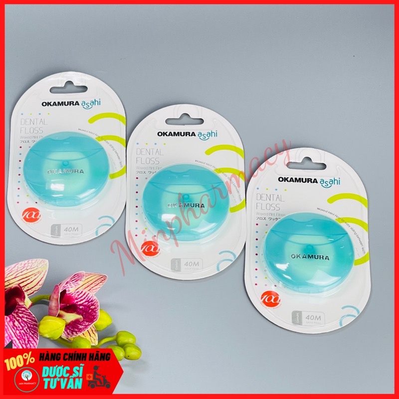 Chỉ nha khoa OKAMURA Asahi 40M Hương bạc hà mát lạnh Dental floss waxed mint - Minpharmacy