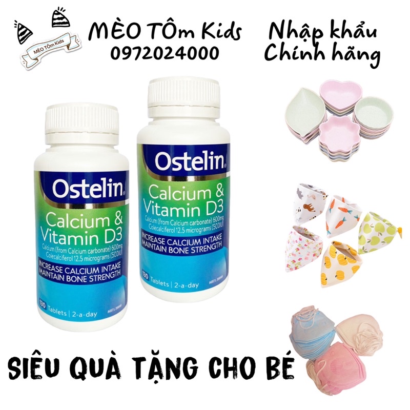 [Chính hãng + Quà tặng xinh] Canxi Ostelin & Vitamin D3 cho bà bầu lọ 130 viên nhập khẩu Úc