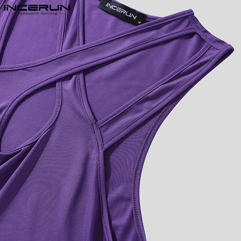 Áo tank top INCERUN không tay thiết kế chéo dây màu trơn thời trang cho nam