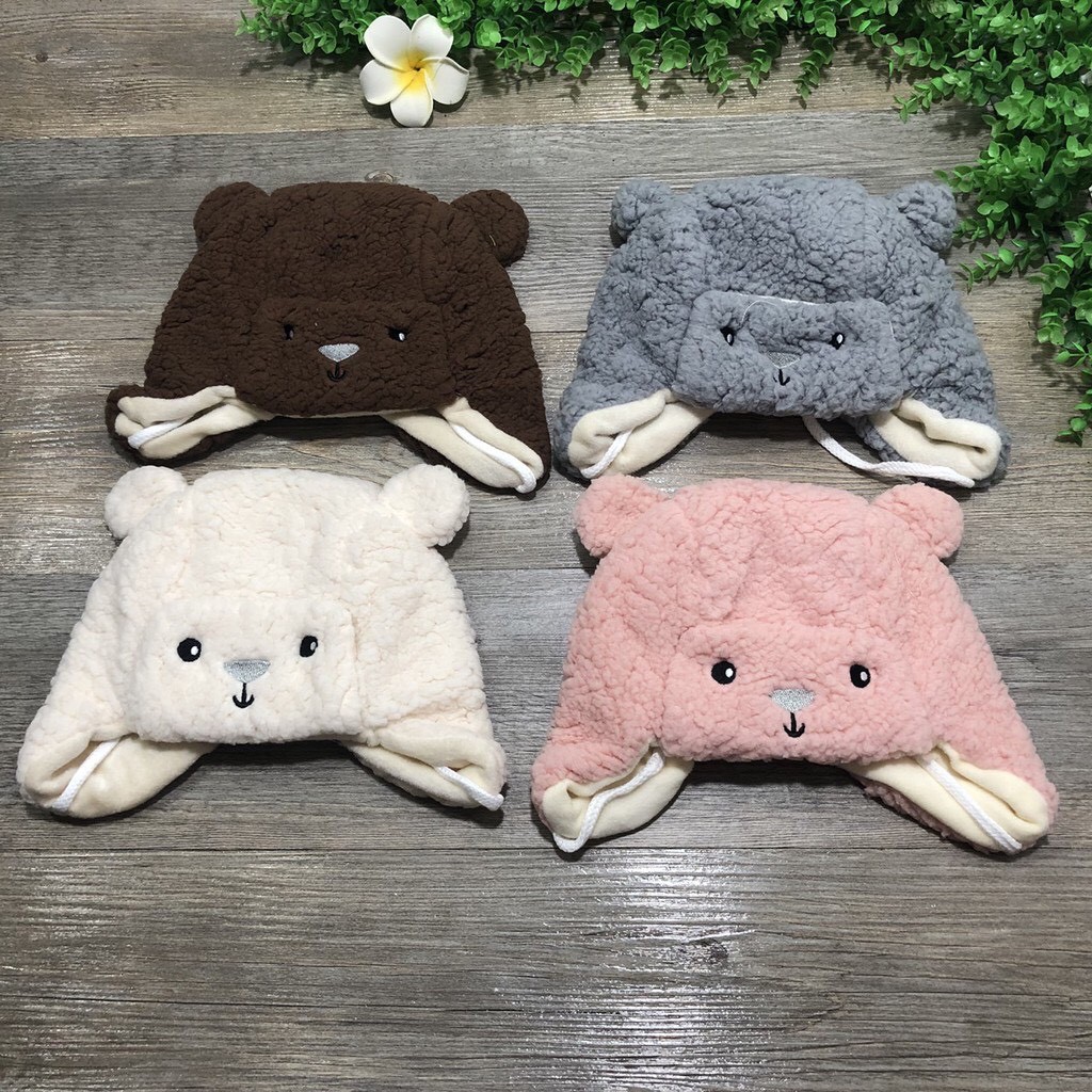 Mũ Len Lông Cừu Cho Bé Happy Bear - Mũ Lông Cừu Hình Gấu Cho Bé