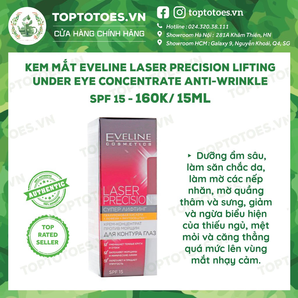 Kem mắt Eveline Laser Precision Lifting Under Eye Concentrate Anti-wrinkle SPF 15 nâng cơ, mờ nếp nhăn