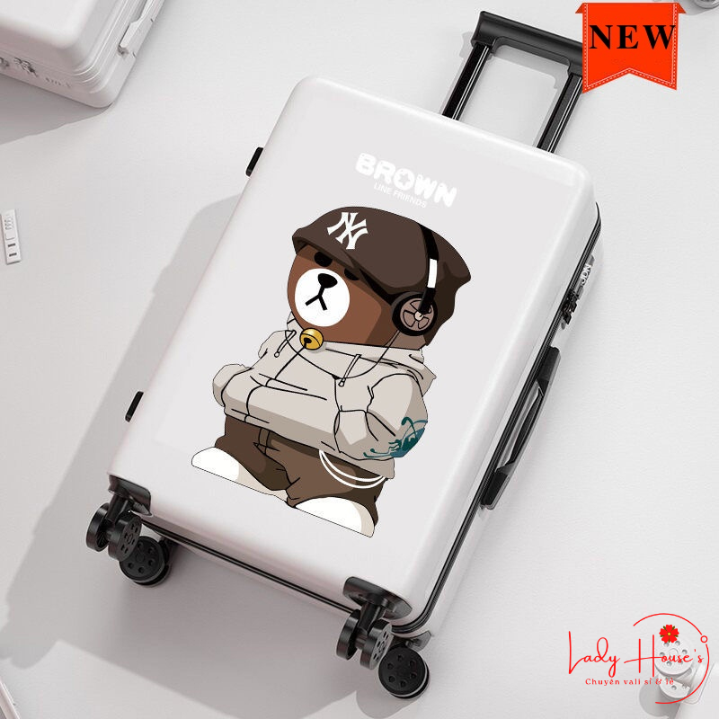 VaLi Kéo Du Lịch Mẫu Mới In Hình Gấu Đội Mũ Dễ Thương Chất Liệu Nhựa Nhám PC+ABS Dày Dặn Hàng Sẵn Kho Đủ Size
