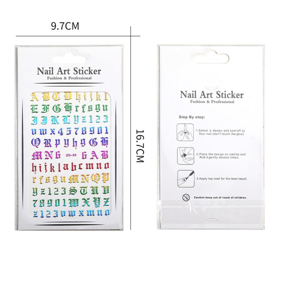 OCEANMAP 1 Miếng Dán Móng Tay 3D Hình Chữ Cái Màu Sắc Gradient Chống Nước DIY