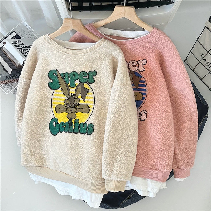 Áo Len Lông Cừu 179280Áo Thun Tay Dài Giả Hai Lớp Phong Cách Harajuku Hàn Quốc Thời Trang Thu Đông Dành Cho Nữ