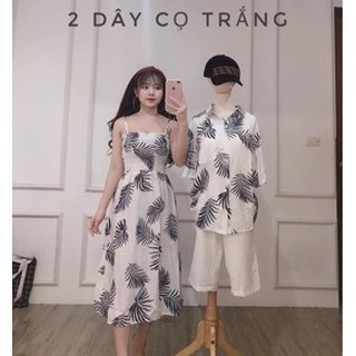 Set Váy Áo lá cọ trắng - váy áo đi biển