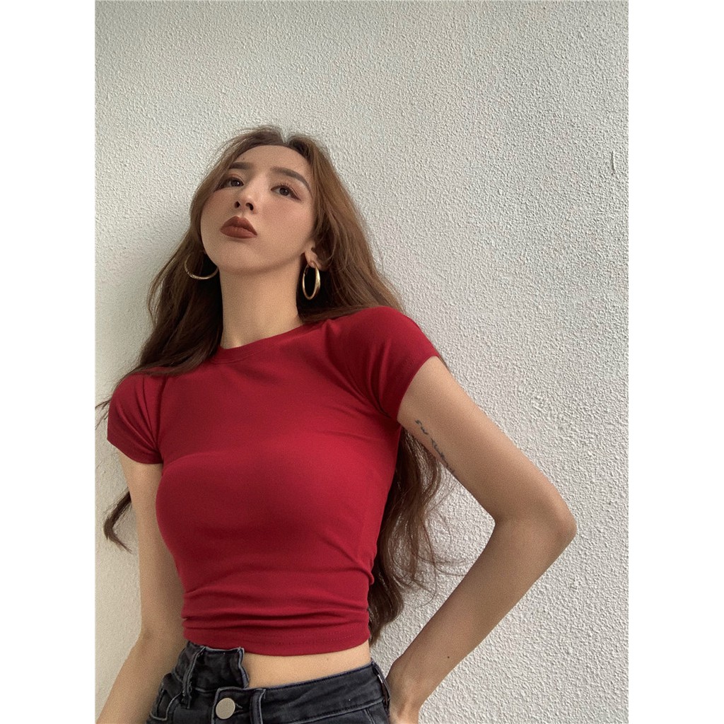 Áo Thun Tay Ngắn Màu Sắc Cổ Điển Thời Trang Hàn Quốc Cho Nữ