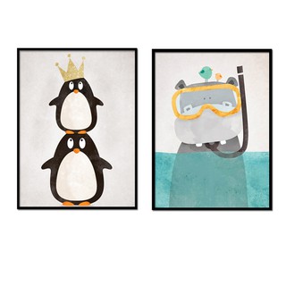 Combo 2 tranh canvas treo tường Cute Penguin - Hippo