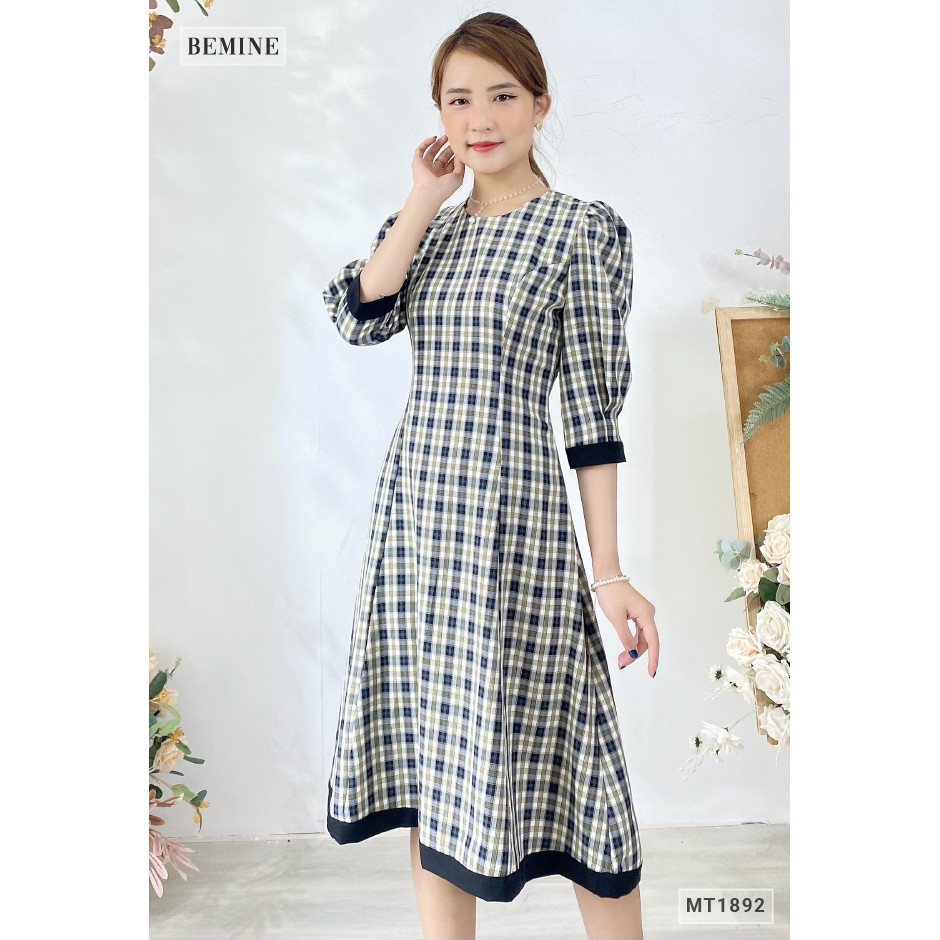 Đầm caro dáng xòe cổ điển BEMINE MT1892ĐEN | BigBuy360 - bigbuy360.vn