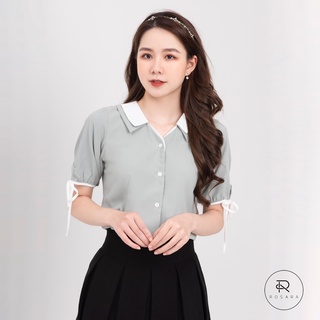 Áo sơ mi cộc tay 2 cổ pha màu trắng am126 rosara