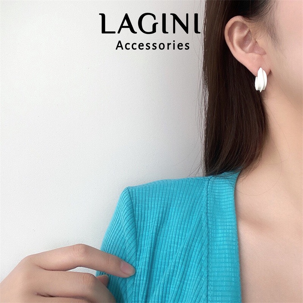 Bông tai khuyên tai 925 tròn nhựa trắng Lagini