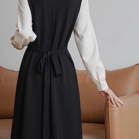 Váy vitage sơ mi dài tay mùa thu phối 2 màu tiểu thư kiểu Pháp con đỏng đảnh VD017 ảnh thật