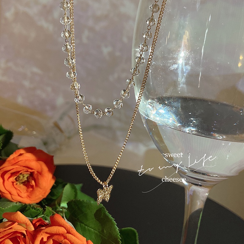 Vòng cổ Mặt Hình Bướm Đính Hạt Pha Lê Ngọt Ngào Cho Nữ