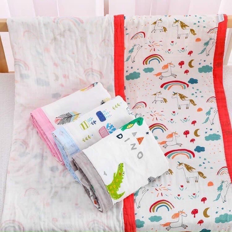 Chăn Mùa Hè Cho Bé Sợi Tre 4 Lớp BO VIỀN 120x120cm A01