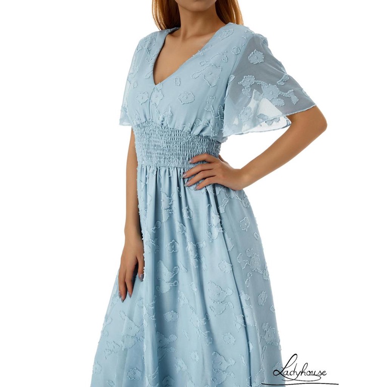 Đầm Tay Loe Ngắn Cổ Chữ V Màu Trơn In Họa Tiết Độc Đáo Thời Trang Mùa Hè Cho Nữ