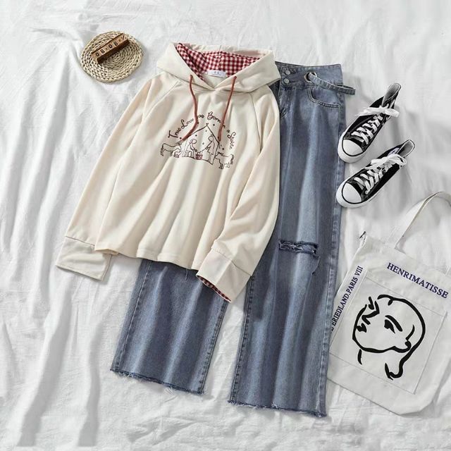 Set Quần Áo Skinny Jean Lưng Cao Màu Xanh Nhạt Theo Phong Cách Hàn Quốc ( Có bán lẻ )