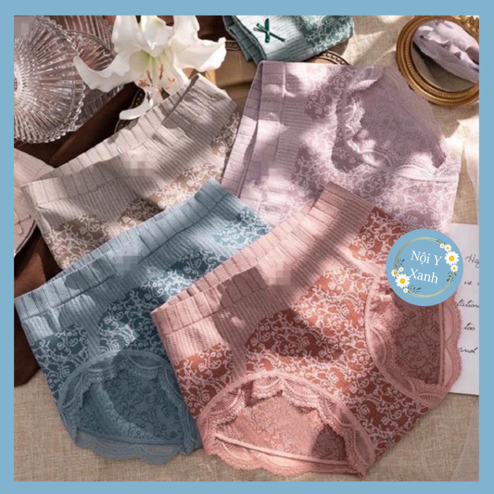 Quần Lót Nữ Lưng Cao cotton Kháng Khuẩn Chống Viêm Nhiễm Viền Phối Ren Nơ Họa Tiết Hoa Văn Tinh Tế