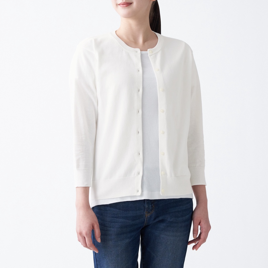 Muji Áo Khoác Cardigan Chống Uv Cổ Tròn High Twisted / Washable