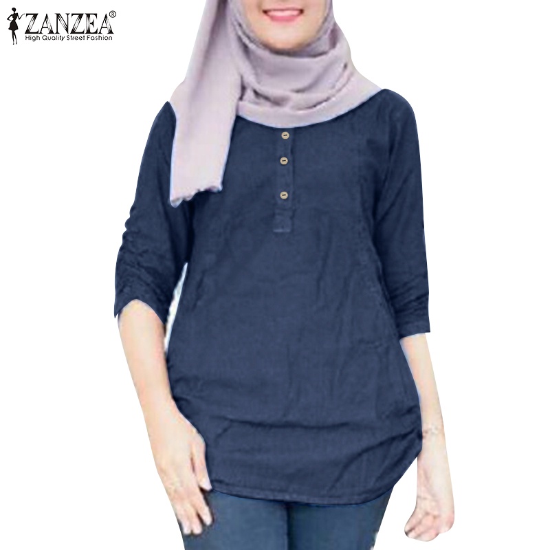 Zanzea Áo Sơ Mi Tay Lửng Màu Trơn Thời Trang Dành Cho Nữ