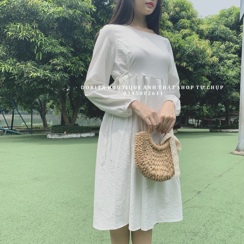 Váy babydoll trắng dài tay, Đầm ulzzang tiêu thư, Váy đũi trơn - Dorita Boutique | BigBuy360 - bigbuy360.vn