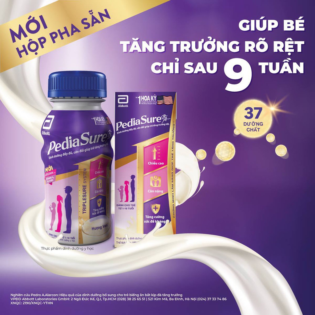 Thùng 48 Hộp Sữa Abbott Pediasure Vani 180ml - HSD Luôn Mới