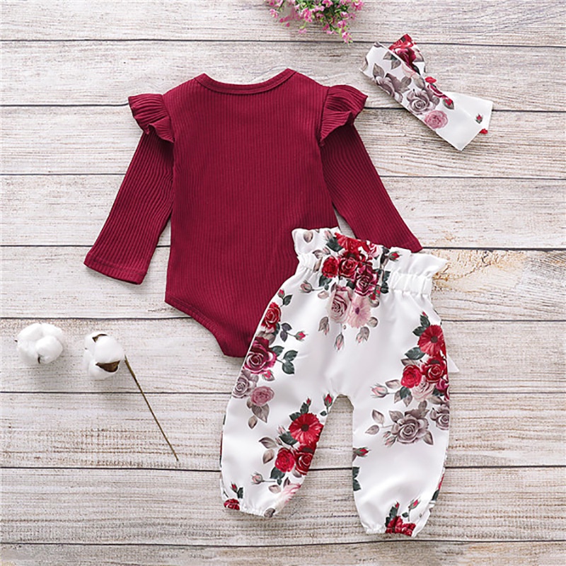 Combo bộ đồ bé gái 0-18 tháng dài tay bodysuit liền thân hoa quần dài set thời trang cho bé trẻ em sơ sinh