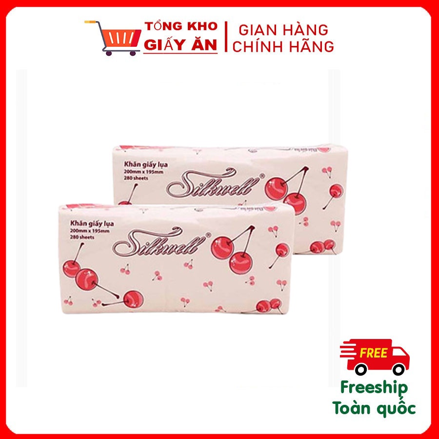 Khăn giấy ăn rút lụa Silkwell 280 tờ 2 lớp Cherry mềm mịn không tẩy trắng-Shop D&A