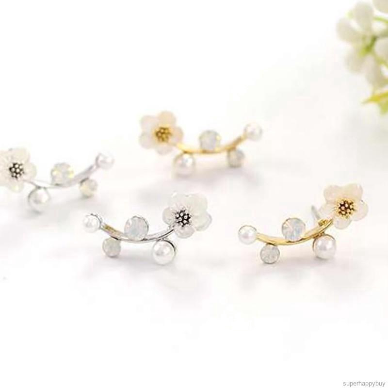Bông tai dạng xỏ hình bông hoa đính hạt ngọc trai đơn giản thời trang cho nữ