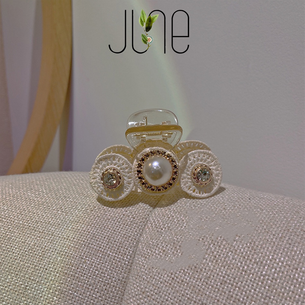 Kẹp tóc càng cua đính ngọc trai nhân tạo phong cách vintage  thời trang Hàn Quốc, June Accessories