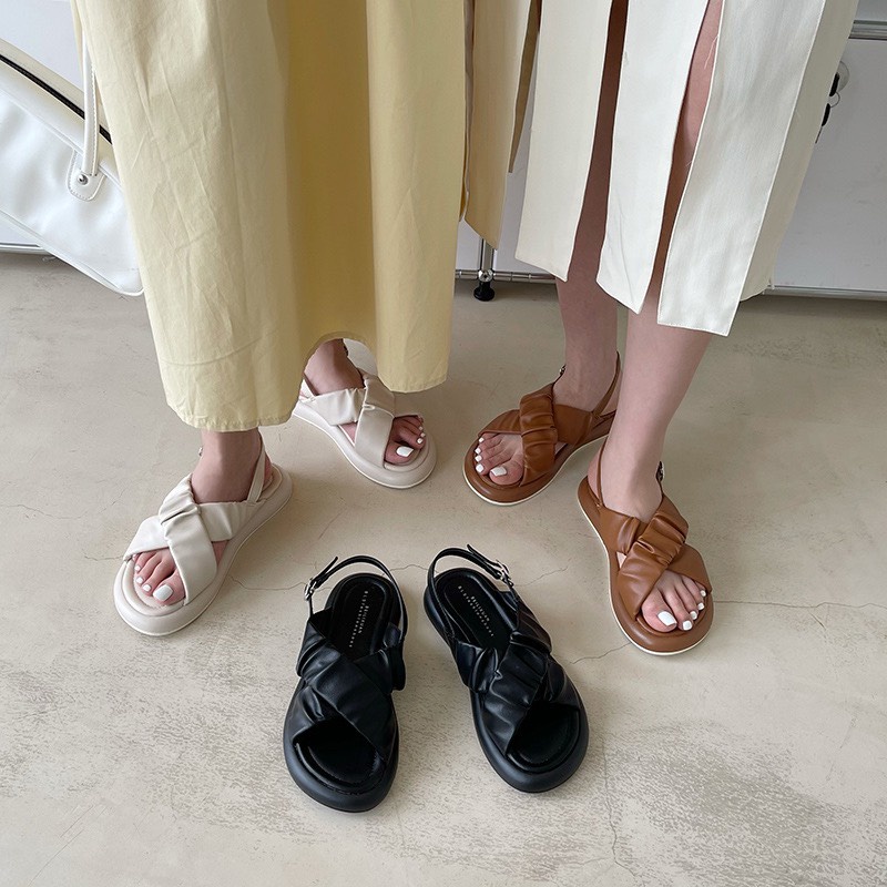 Sandal nữ đế bánh mì 2 phân quai chéo nhún (Mã N.326)