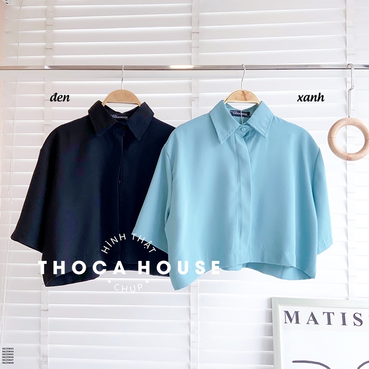 Áo sơ mi nữ croptop công sở dáng trơn ngắn tay nhiều màu THOCA HOUSE mặc đi làm, đi học, dạo phố