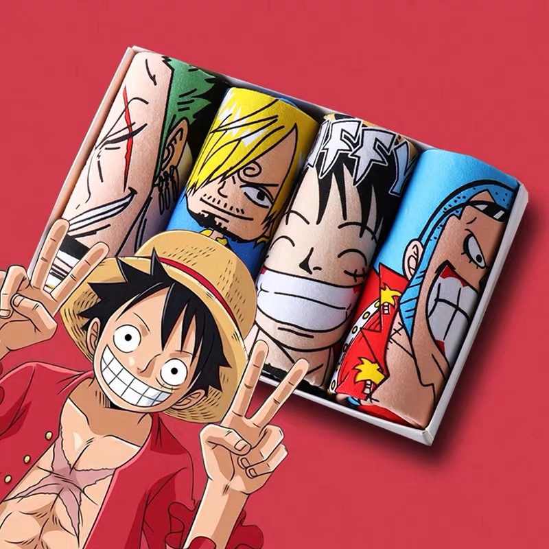 Bộ 4 Quần Lót Nam In Hình Nhân Vật Phim One Piece Cá Tính