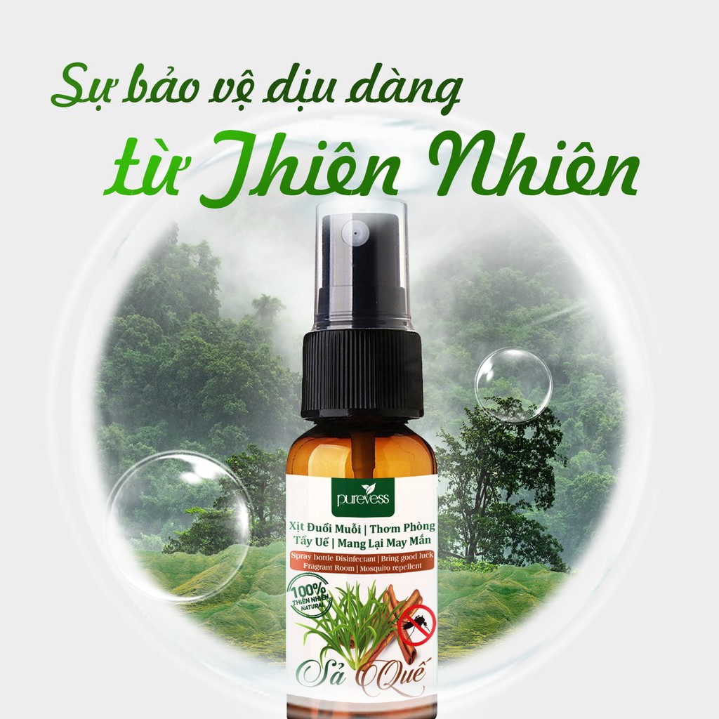 Tinh dầu đuổi muỗi sả quế Purevess dạng xịt giúp thư giãn, thơm phòng 50ml