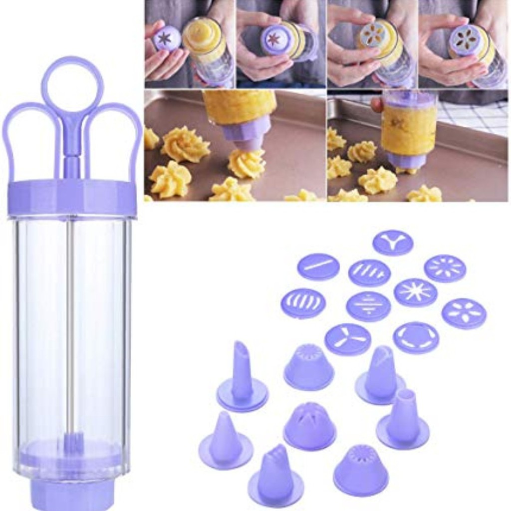 19pcs Cookie Cutter Extruder Press Set Squeeze Biscuit Piping Star Nozzle